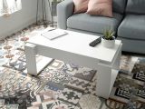 Tavolino salotto rettangolare bianco 105x45x55h cm con piano elevabile - Aspra