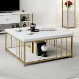 Tavolino salotto rettangolare bianco e oro 90x39x40h cm - Raiden