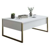 Tavolino salotto rettangolare bianco e oro 90x60x40h cm - Lavinia
