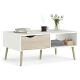 Tavolino salotto rettangolare bianco e quercia 98x60x43h cm con 1 cassetto - Sfene