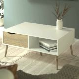 Tavolino salotto rettangolare bianco e quercia 98x60x43h cm con 1 cassetto - Sfene