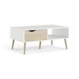 Tavolino salotto rettangolare bianco e quercia 98x60x43h cm con 1 cassetto - Sfene