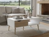 Tavolino salotto rettangolare bianco e quercia 98x60x43h cm con 1 cassetto - Sfene