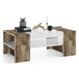 Tavolino salotto rettangolare bianco lucido e acero 110x60x40h cm - Ashar