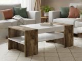 Tavolino salotto rettangolare bianco lucido e acero 110x60x40h cm - Ashar