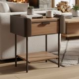 Tavolino salotto rettangolare grigio e marrone 50x41x60h cm con 1 cassetto - Muse