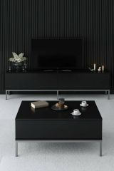 Tavolino salotto rettangolare nero e argento 90x60x40h cm - Vespero