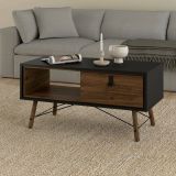 Tavolino salotto rettangolare nero e noce 101x48x50h cm con 1 cassetto - Maximilien