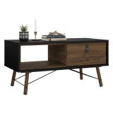 Tavolino salotto rettangolare nero e noce 101x48x50h cm con 1 cassetto - Maximilien