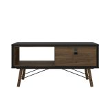 Tavolino salotto rettangolare nero e noce 101x48x50h cm con 1 cassetto - Maximilien