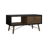 Tavolino salotto rettangolare nero e noce 101x48x50h cm con 1 cassetto - Maximilien