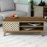Tavolino salotto rettangolare noce e bianco 105x60x38h cm - Triaria