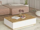 Tavolino salotto rettangolare quercia e bianco 90x60x28h cm - Babila