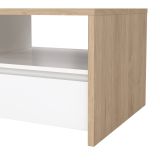 Tavolino salotto rettangolare rovere e bianco lucido 120x60x45h cm con 2 cassetti - Shote