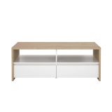 Tavolino salotto rettangolare rovere e bianco lucido 120x60x45h cm con 2 cassetti - Shote