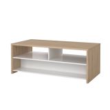 Tavolino salotto rettangolare rovere e bianco lucido 120x60x45h cm con 2 cassetti - Shote