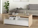 Tavolino salotto rettangolare rovere e bianco lucido 120x60x45h cm con 2 cassetti - Shote