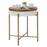 Tavolino salotto rotondo bianco e marrone 54x54x61h cm - Yakoi