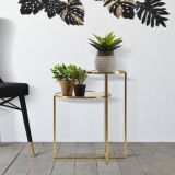 Tavolino soggiorno circolare oro 50x40x60h cm vetro fumé - Yoko