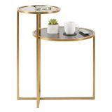 Tavolino soggiorno circolare oro 50x40x60h cm vetro fumé - Yoko