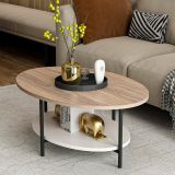 Tavolino soggiorno ovale quercia e bianco 90x60x36h cm - Subiaco