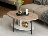 Tavolino soggiorno ovale quercia e bianco 90x60x36h cm - Subiaco