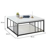 Tavolino soggiorno quadrato bianco e nero 90x90x40h cm - Raiden