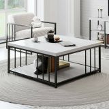 Tavolino soggiorno quadrato bianco e nero 90x90x40h cm - Raiden
