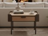 Tavolino soggiorno quadrato grigio e marrone 60x60x41h cm con 2 cassetti - Icona