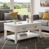 Tavolino soggiorno rettangolare bianco 90x60x47h cm con 2 cassetti - Taylor