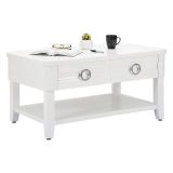 Tavolino soggiorno rettangolare bianco 90x60x47h cm con 2 cassetti - Taylor
