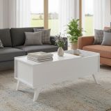 Tavolino soggiorno rettangolare bianco 99x60x41h cm piano elevabile - Alexius