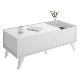 Tavolino soggiorno rettangolare bianco 99x60x41h cm piano elevabile - Alexius