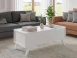 Tavolino soggiorno rettangolare bianco 99x60x41h cm piano elevabile - Alexius