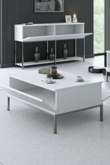 Tavolino soggiorno rettangolare bianco e argento 90x60x40h cm - Vespero