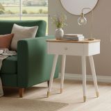 Tavolino soggiorno rettangolare bianco e marrone 45x32x62h cm con 1 cassetto - Fridal