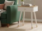 Tavolino soggiorno rettangolare bianco e marrone 45x32x62h cm con 1 cassetto - Fridal