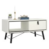 Tavolino soggiorno rettangolare bianco e nero 101x48x50h cm con 1 cassetto - Maximilien