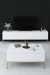 Tavolino soggiorno rettangolare bianco e oro 90x60x40h cm - Vespero