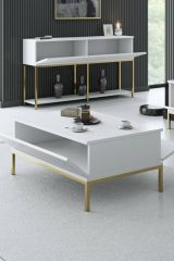 Tavolino soggiorno rettangolare bianco e oro 90x60x40h cm - Vespero