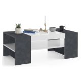 Tavolino soggiorno rettangolare bianco lucido e ardesia 110x60x40h cm - Ashar