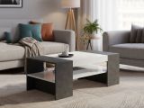 Tavolino soggiorno rettangolare bianco lucido e ardesia 110x60x40h cm - Ashar
