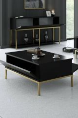 Tavolino soggiorno rettangolare nero e oro 90x60x40h cm - Vespero