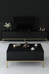 Tavolino soggiorno rettangolare nero e oro 90x60x40h cm - Vespero