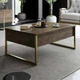 Tavolino soggiorno rettangolare noce e oro 90x60x40h cm - Lavinia