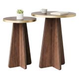 Tavolino soggiorno rotondo oro e noce 40x40x50h cm - Cardito