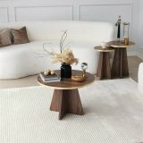 Tavolino soggiorno rotondo oro e noce 60x60x40h cm - Armanda