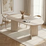 Tavolo Allungabile Beige Marmo 6 Posti Allungabile 160x90x75h cm, Meccanismo Estensione Allunga Centrale - Noba