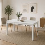 Tavolo Allungabile Bianco 12 Posti Allungabile 160x80x76h cm, Meccanismo Estensione Allunga Centrale - Lireli