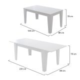 Tavolo Allungabile Bianco Allungabile Meccanismo Estensione Allunga Centrale 220x88x78h cm, Lunghezza Massima 220 cm - Sassetta